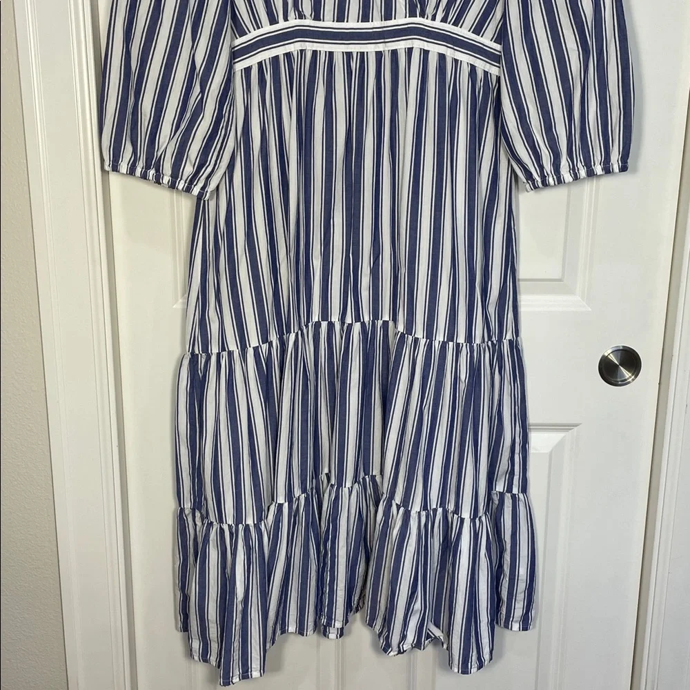 Madewell Midi Maxi Dress Size 14 Ava Blue White Striped Ruffle Tiered V Neck - Picture 7 of 16